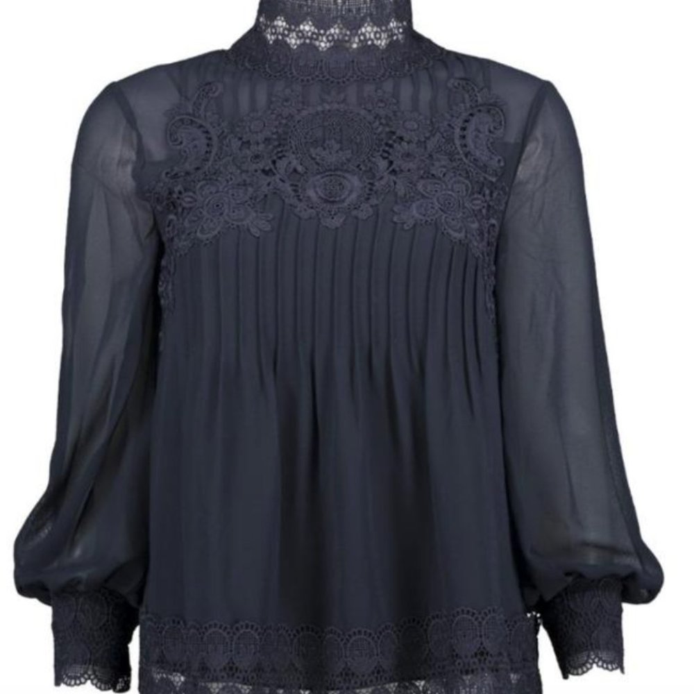 Ted Baker London Navy Lace High-Neck Blouse